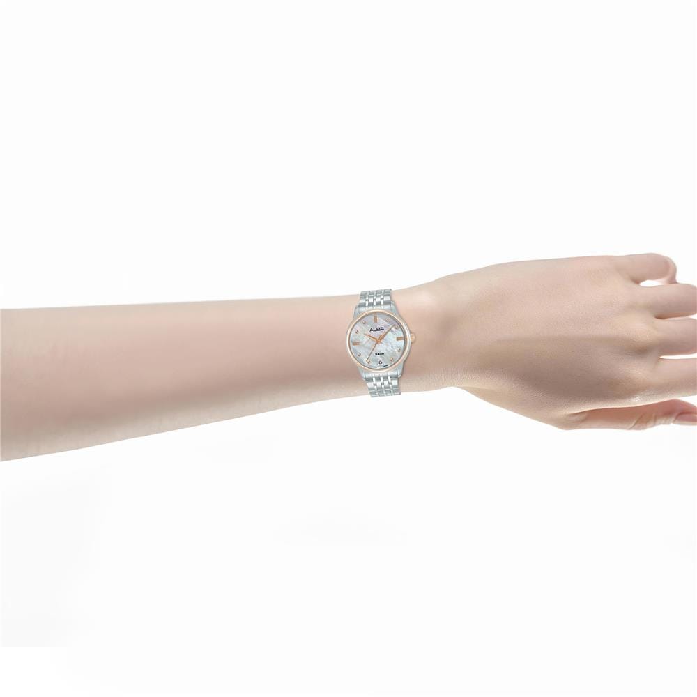 นาฬิกาข้อมือผู้หญิง ALBA รุ่น AG8Q74X ขนาด 28 มม. สีขาวมุก