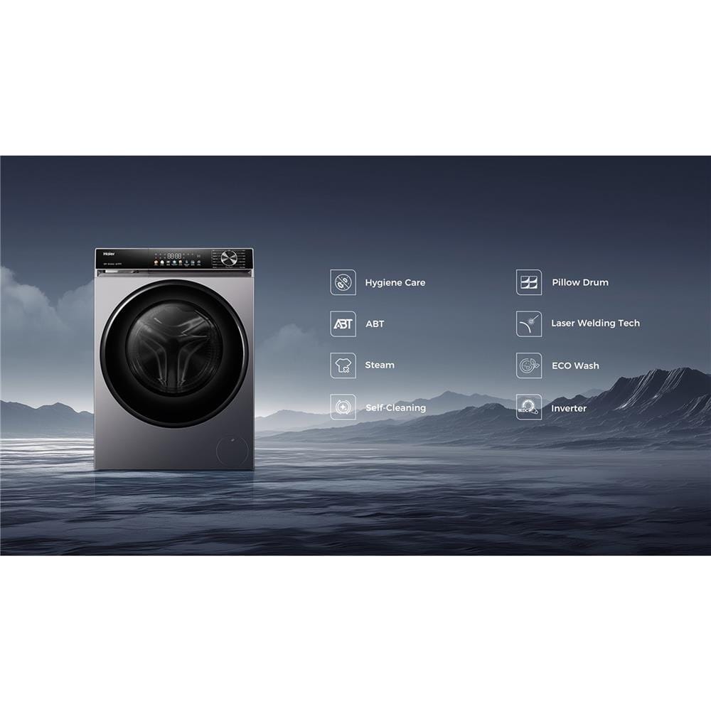 เครื่องซักผ้าฝาหน้า HAIER HW120-BP12357S8 X5 12 กก. 1200RPM อินเวอร์เตอร์ สีเทาเข้มเมทาลิค