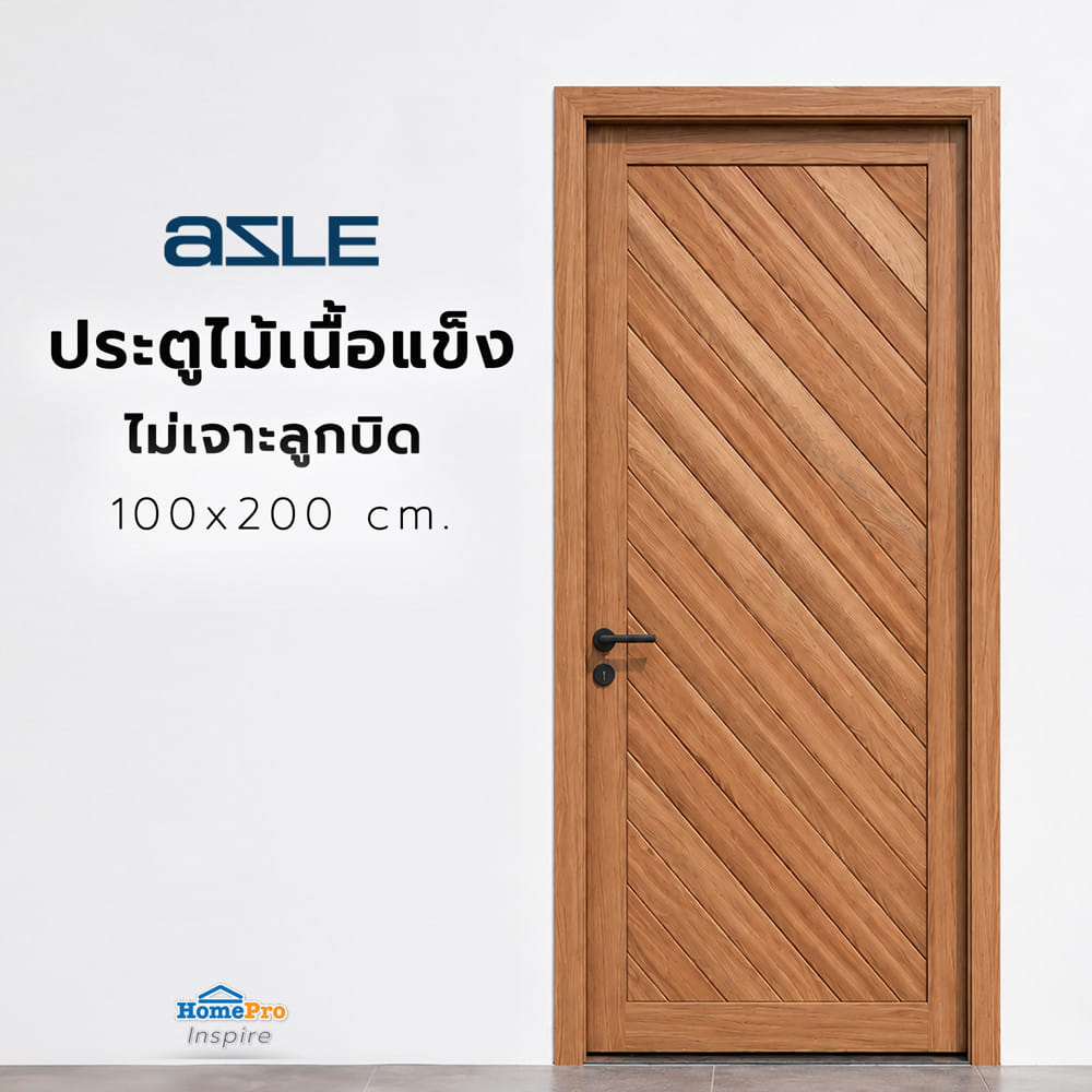 ประตูไม้เนื้อแข็ง ไม่เจาะลูกบิด AZLE NM08-01H 100x200 ซม. ทำสี