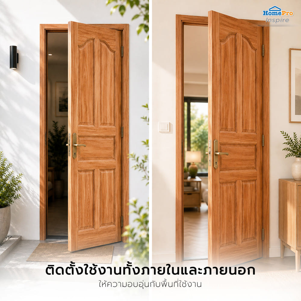 ประตูไม้เนื้อแข็ง ไม่เจาะลูกบิด AZLE 5 ฟักปีกนก 70x200 ซม. ทำสี