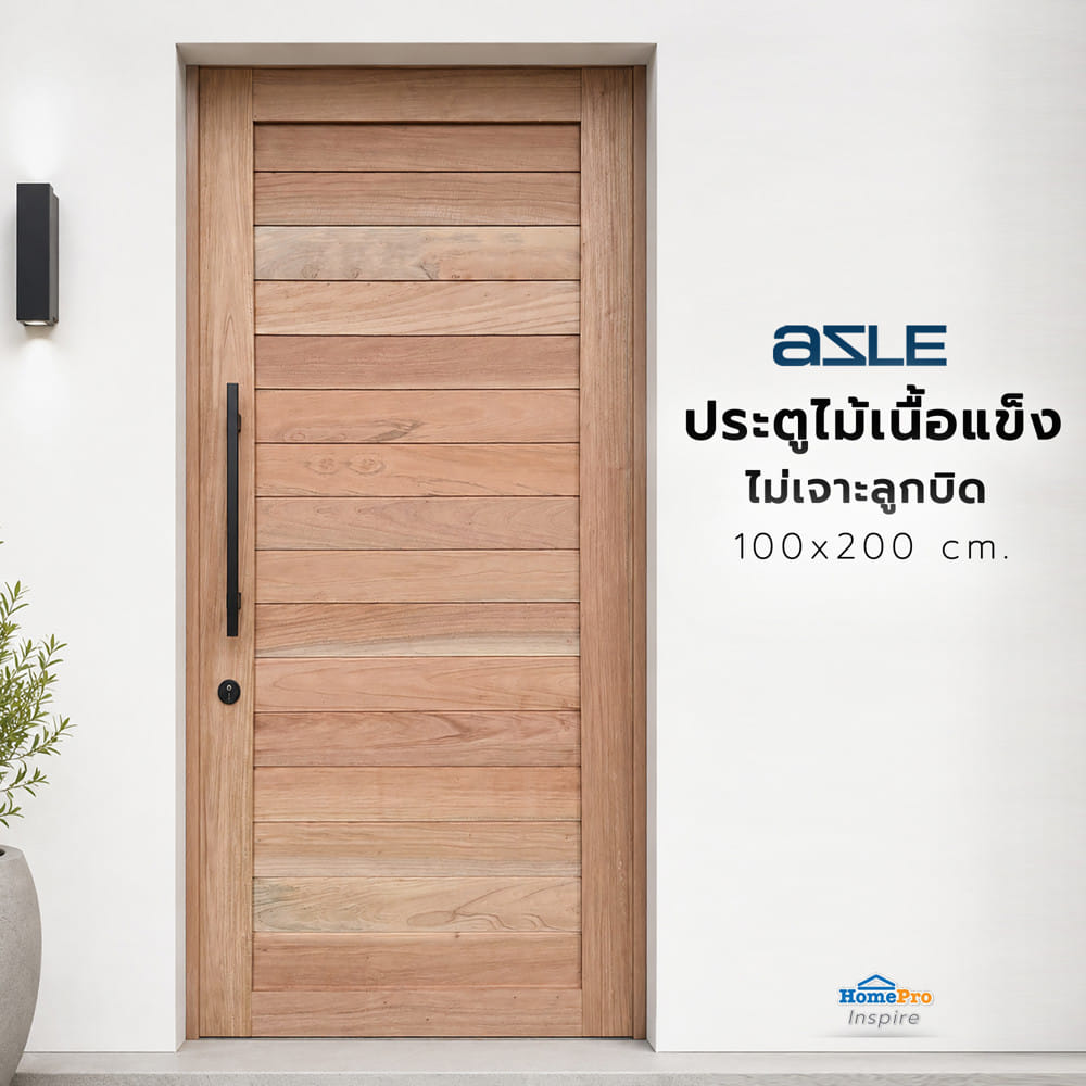 ประตูไม้เนื้อแข็ง ไม่เจาะลูกบิด AZLE โมเดิร์น 100x200 ซม.