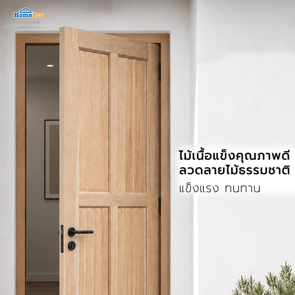 ประตูไม้เนื้อแข็ง ไม่เจาะลูกบิด AZLE 4 ฟักตั้ง 100x200 ซม.
