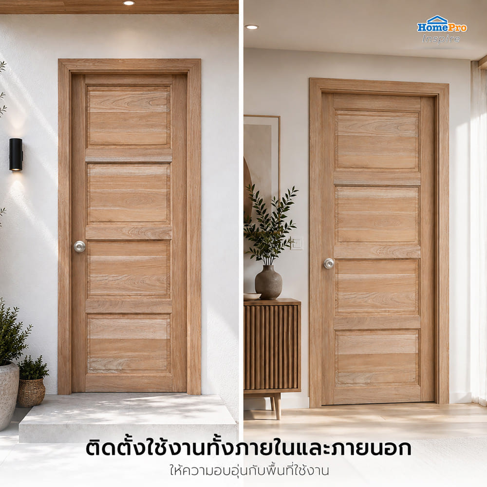 ประตูไม้เนื้อแข็ง ไม่เจาะลูกบิด AZLE 4 ฟักนอน 90x200 ซม.