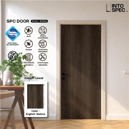 ประตูภายใน SPC ไม่เจาะลูกบิด INTO SPEC LINEAR 90x200 ซม. สี ENGLISH WALNUT_2