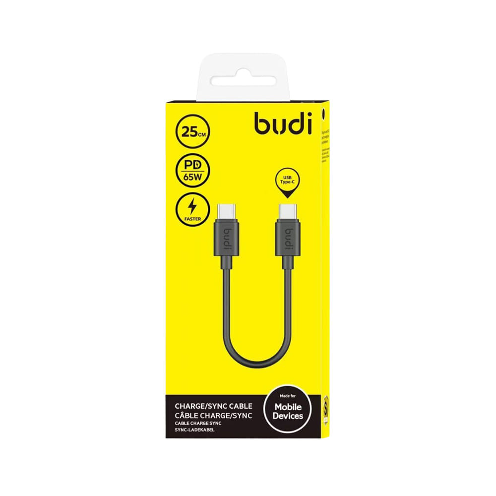 สายชาร์จ TYPE-C TO TYPE-C BUDI MINI 0.25 เมตร สีเทา