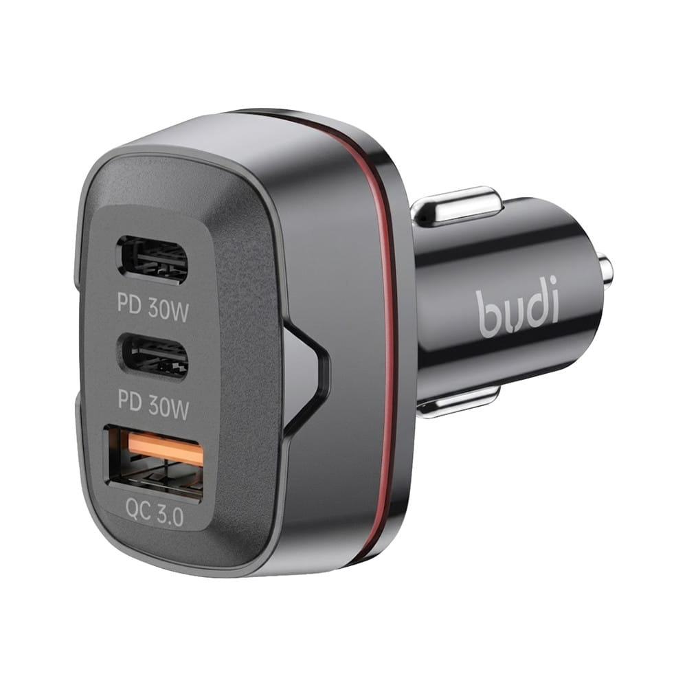 ที่ชาร์จในรถยนต์ 3 ช่อง USB-A และ TYPE C BUDI สีดำ