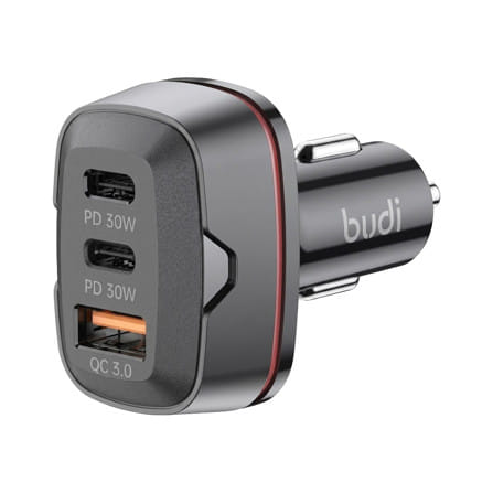 ที่ชาร์จในรถยนต์ 3 ช่อง USB-A และ TYPE C BUDI สีดำ_0