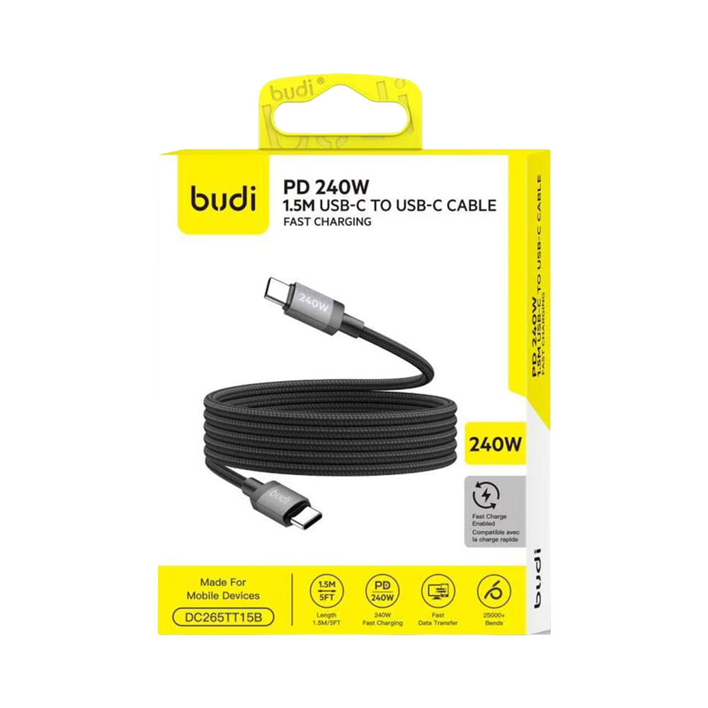 สายชาร์จ TYPE-C TO TYPE-C FAST CHARGE BUDI 1.5 เมตร สีดำ