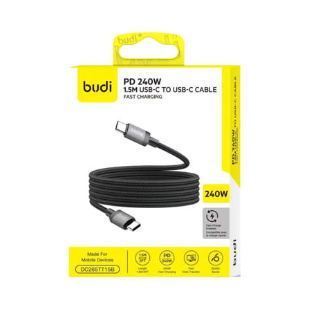 สายชาร์จ TYPE-C TO TYPE-C FAST CHARGE BUDI 1.5 เมตร สีดำ_1