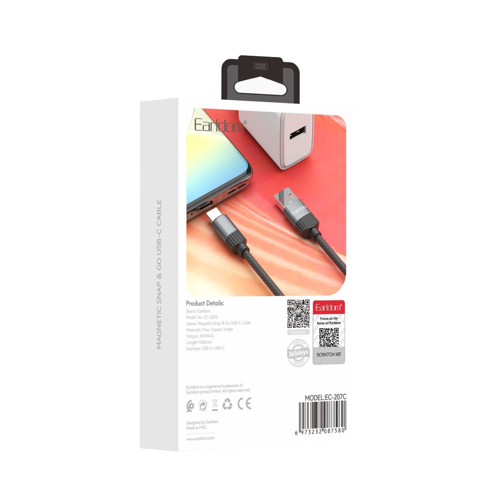 สายชาร์จ USB-A TO TYPE-C MAGNET EARLDOM 1 เมตร สีดำ