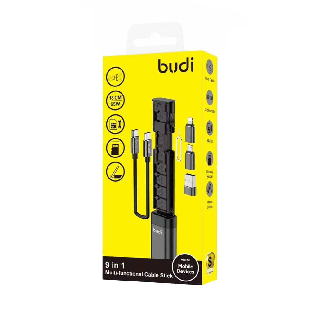 สายชาร์จแบบแท่ง 9IN1 MULTI CABLE STICK BUDI 0.18 เมตร สีดำ