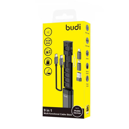 สายชาร์จแบบแท่ง 9IN1 MULTI CABLE STICK BUDI 0.18 เมตร สีดำ_1