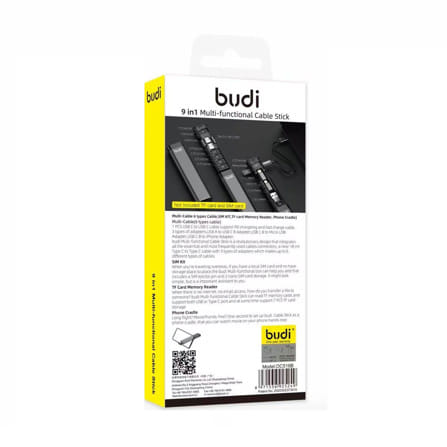 สายชาร์จแบบแท่ง 9IN1 MULTI CABLE STICK BUDI 0.18 เมตร สีดำ_2