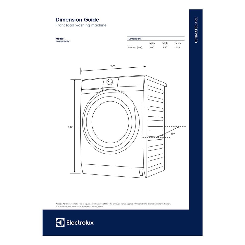 เครื่องซักผ้าฝาหน้าพร้อมขาตั้ง ELECTROLUX EWF1124D3EC 11 กก. 1200RPM อินเวอร์เตอร์ สีขาว