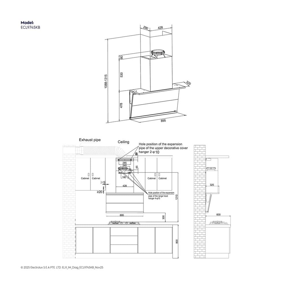 เครื่องดูดควันกระโจม ELECTROLUX ECL9745KB 90 ซม.