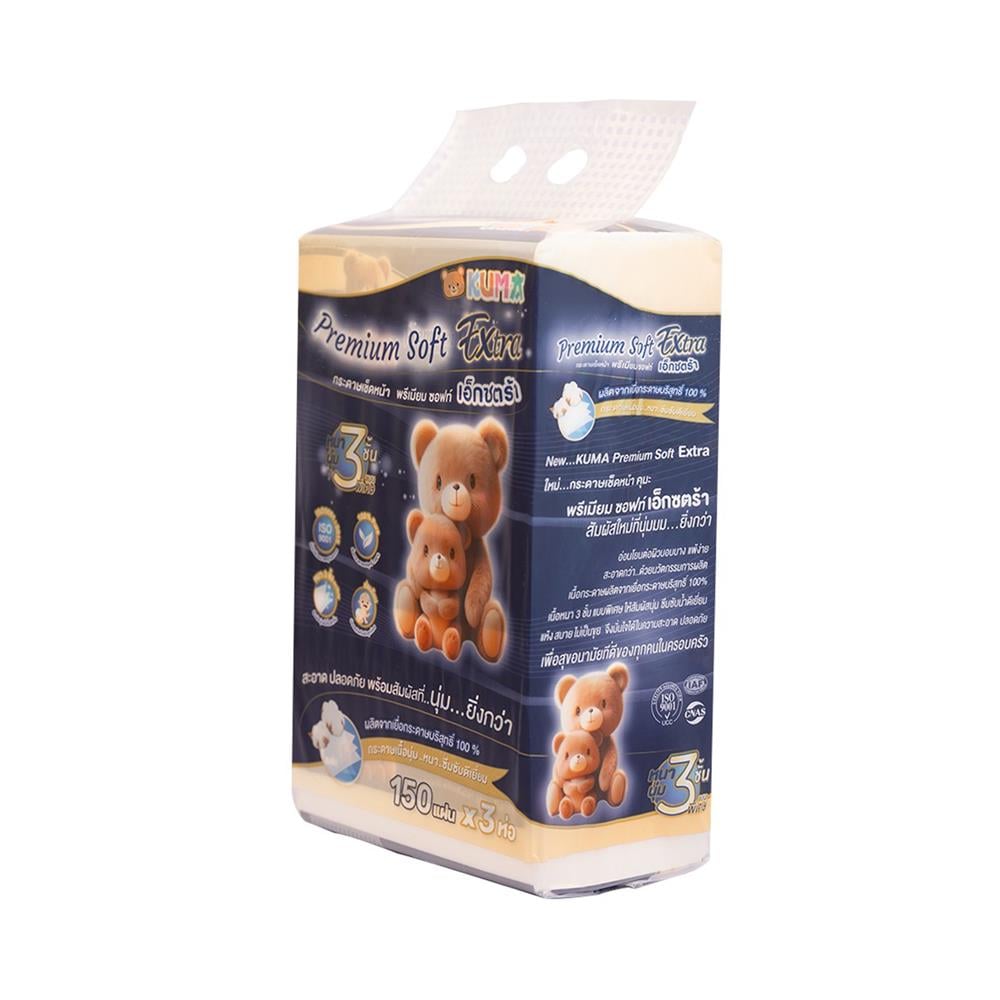 กระดาษเช็ดหน้า KUMA PREMIUM SOFT 150 แผ่น (แพ็ก 3 ชิ้น)