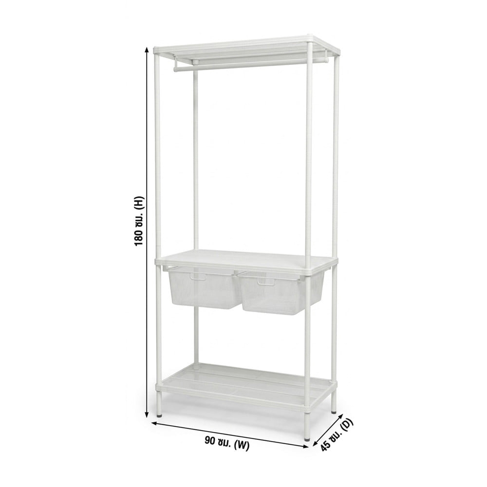 โครงตู้ราวแขวนสองตะกร้า PLIM NICE 90x45x180 ซม. สีขาว