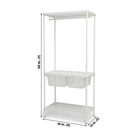 โครงตู้ราวแขวนสองตะกร้า PLIM NICE 90x45x180 ซม. สีขาว_2