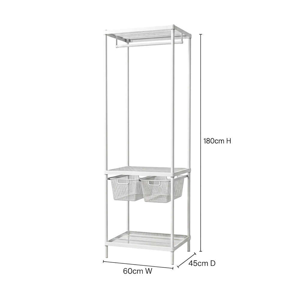 โครงตู้ราวแขวนสองตะกร้า PLIM NICE 60x45x180 ซม. สีขาว