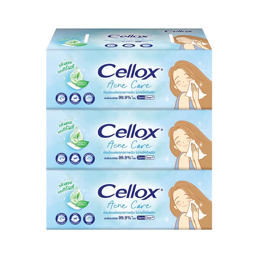 กระดาษเช็ดหน้า CELLOX ACNE CARE 116 แผ่น (แพ็ก 3 ชิ้น)