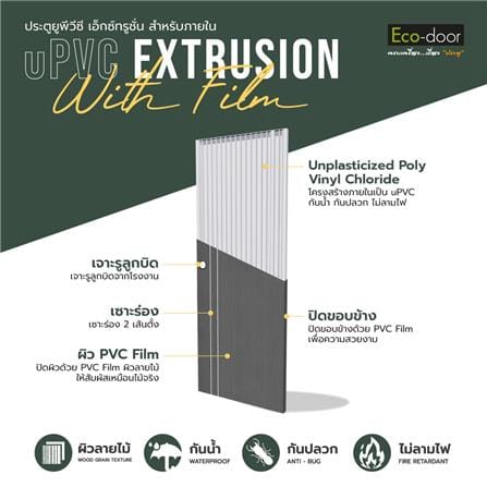 ประตูห้องน้ำ UPVC เจาะลูกบิด ECO-DOOR PE1 70x200 ซม. สีเทาเข้ม_2