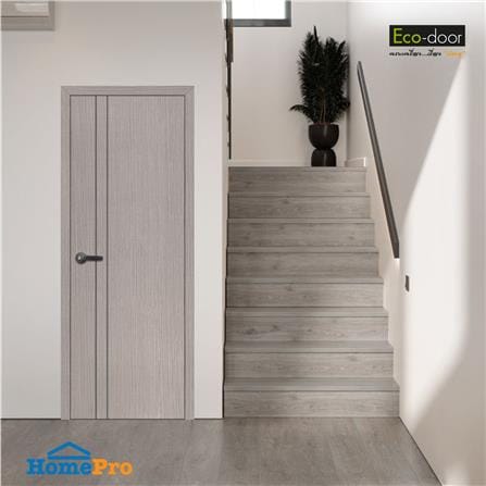 ประตูห้องน้ำ UPVC เจาะลูกบิด ECO-DOOR PE2 70x200 ซม. สีเทาอ่อน_1