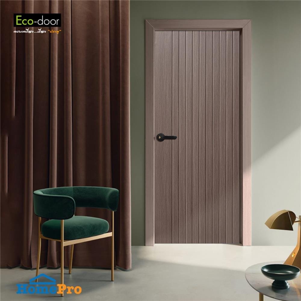 ประตูภายใน UPVC ไม่เจาะลูกบิด ECO-DOOR US-BROWN 80x200 ซม. สีน้ำตาล