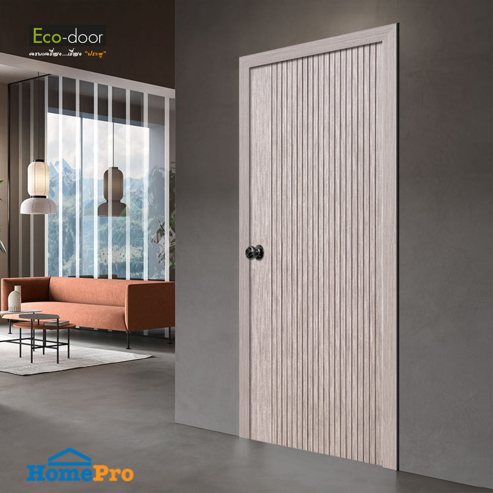 ประตูภายใน UPVC เจาะลูกบิด ECO-DOOR UX-GRAY 80x200 ซม. สีเทาอ่อน