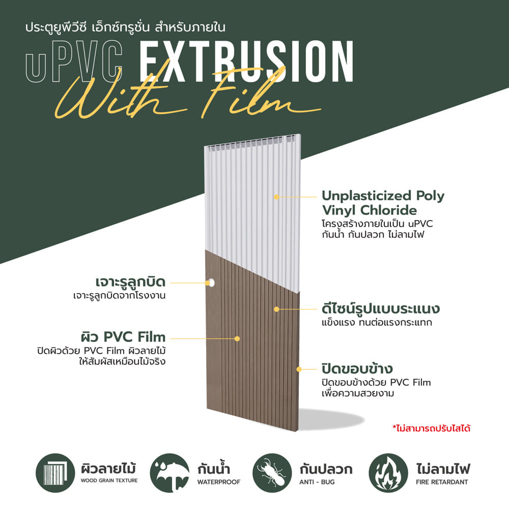 ประตูภายใน UPVC เจาะลูกบิด ECO-DOOR UX-OAK 80x200 ซม. สีโอ๊ค
