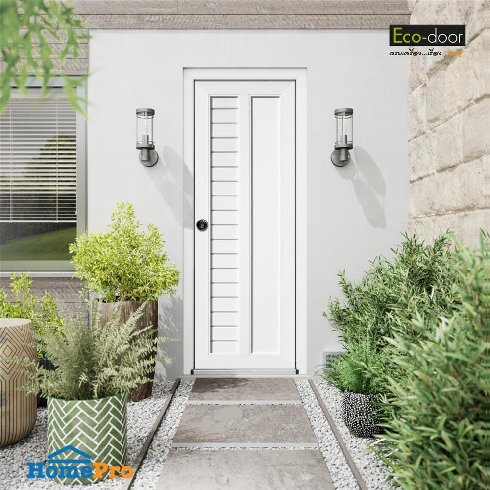ประตูห้องน้ำ UPVC เจาะลูกบิด ECO-DOOR TW-2L 70x200 ซม. สีขาว