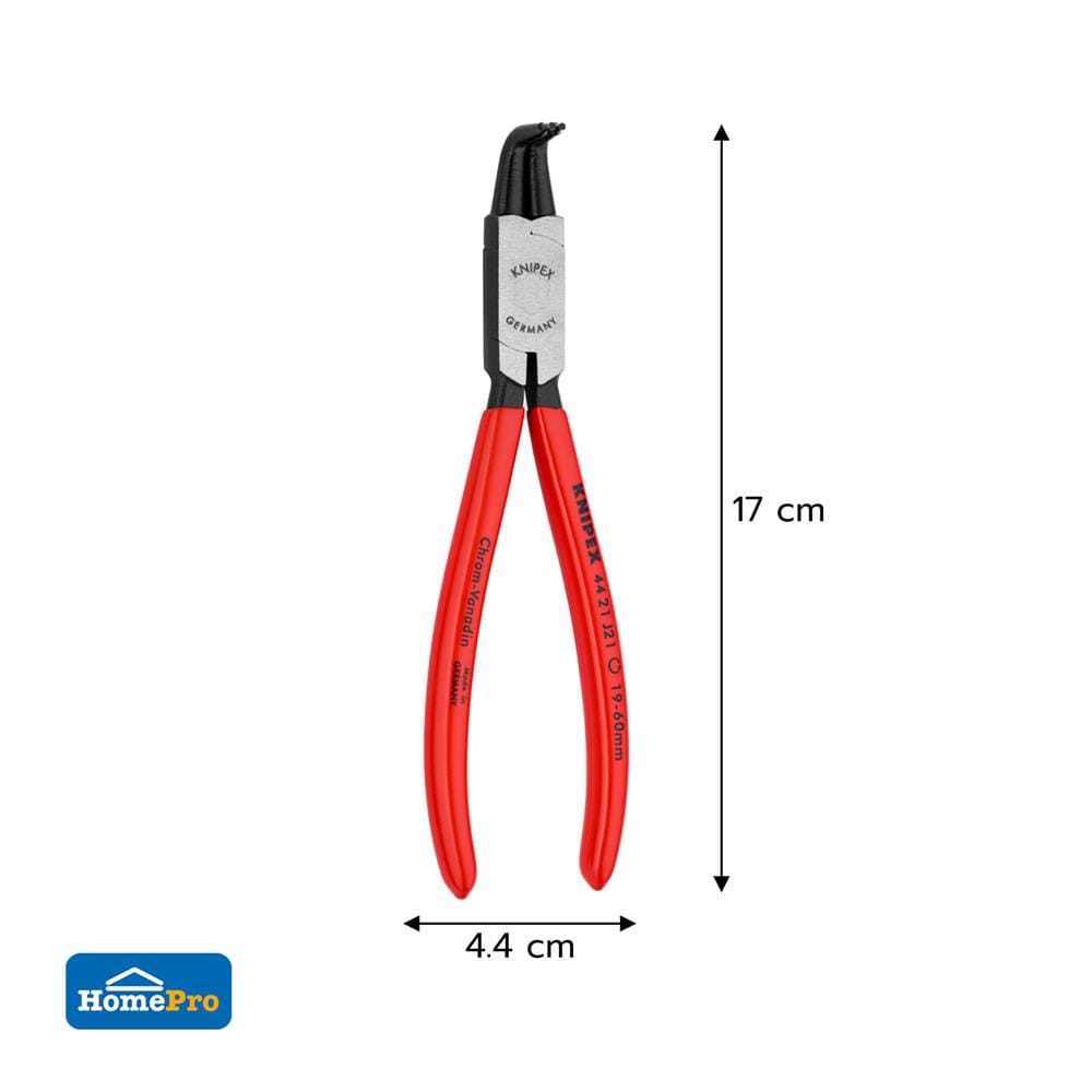 คีมหุบแหวนปากงอ 90 องศา ด้ามพลาสติก 19-60 มม. KNIPEX 44 21 J21