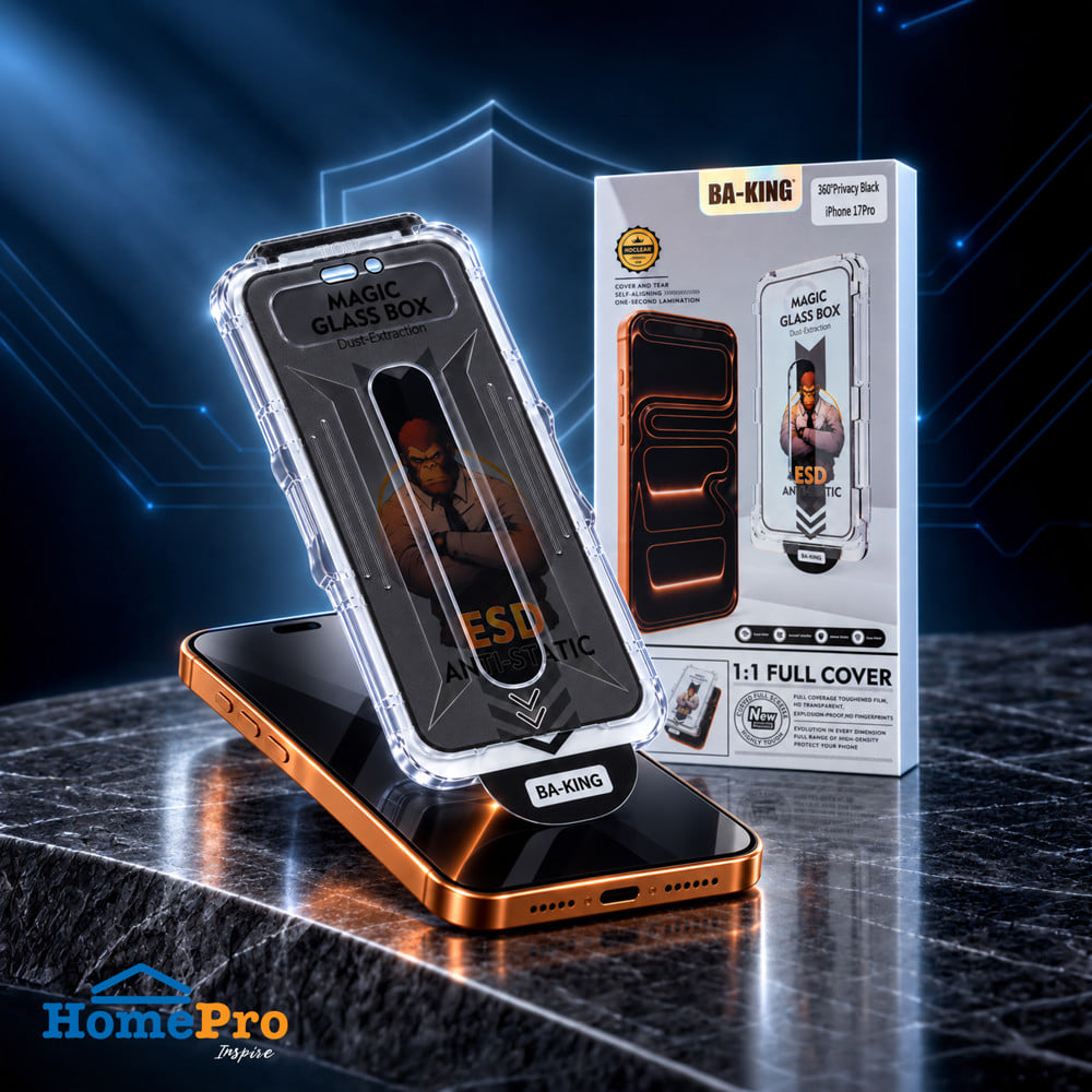 ฟิล์มกระจกกันมอง PRIVACY สำหรับ IPHONE 17 PRO พร้อมกล่องติดตั้ง BA-KING