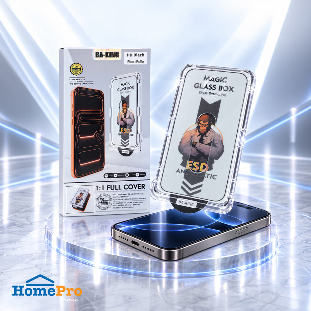 ฟิล์มกระจกกันรอย HD สำหรับ IPHONE 16 PROMAX พร้อมกล่องติดตั้ง BA-KING