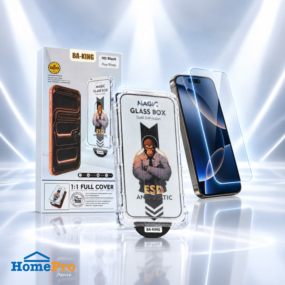 ฟิล์มกระจกกันรอย HD สำหรับ IPHONE 15 PROMAX พร้อมกล่องติดตั้ง BA-KING