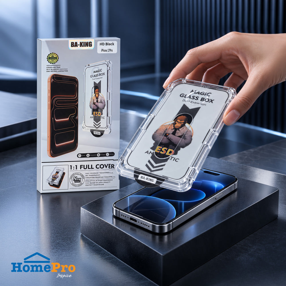 ฟิล์มกระจกกันรอย HD สำหรับ IPHONE 17 PRO พร้อมกล่องติดตั้ง BA-KING