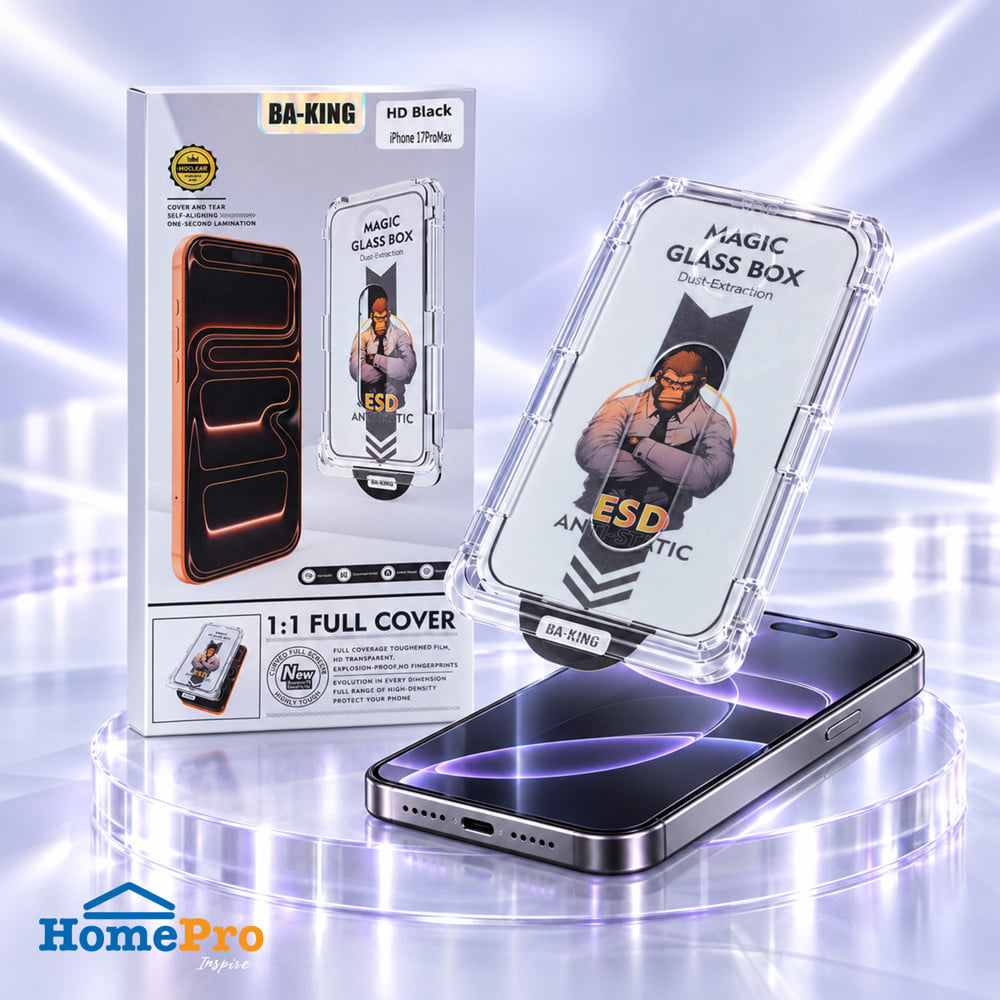 ฟิล์มกระจกกันรอย HD สำหรับ IPHONE 17 PROMAX พร้อมกล่องติดตั้ง HOMEPRO