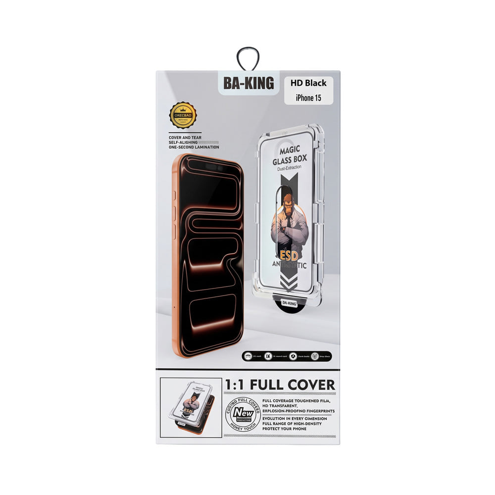 ฟิล์มกระจกกันรอย HD สำหรับ IPHONE 15 พร้อมกล่องติดตั้ง BA-KING