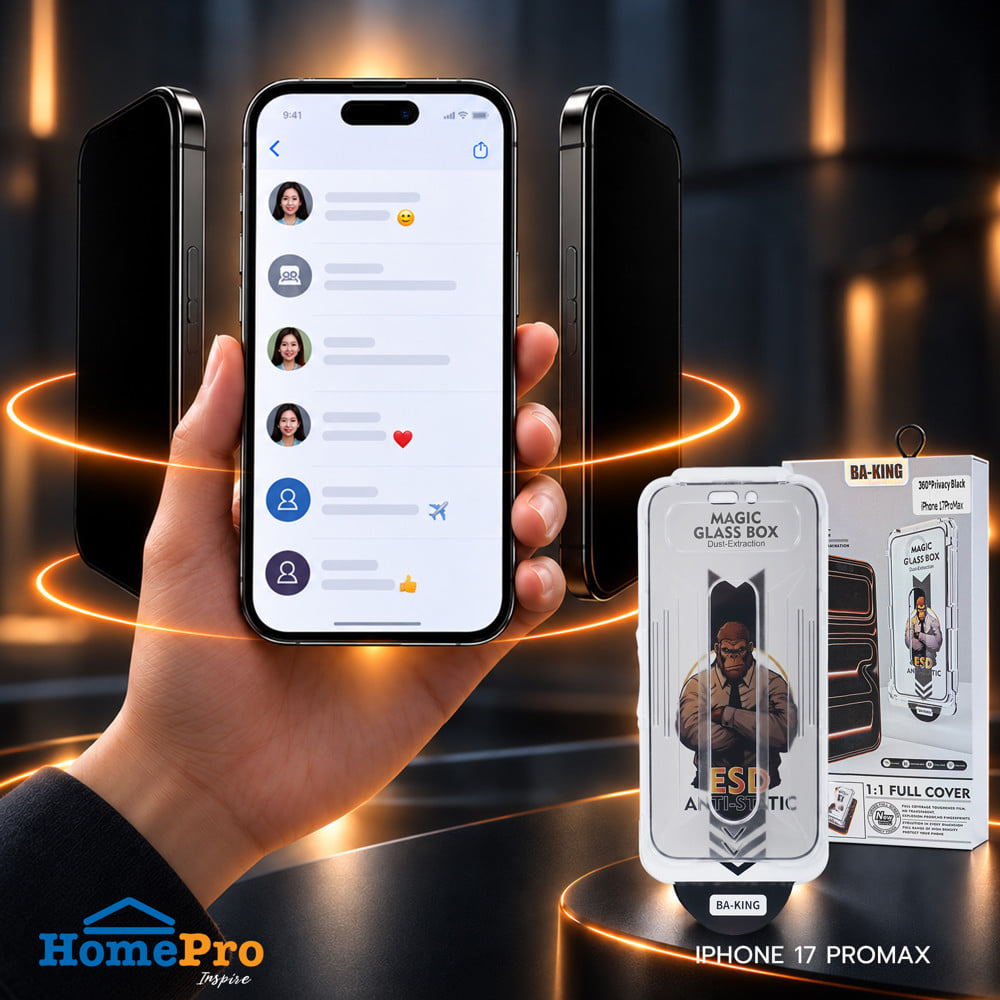 ฟิล์มกระจกกันมอง PRIVACY สำหรับ IPHONE 17 PROMAX พร้อมกล่องติดตั้ง HOMEPRO