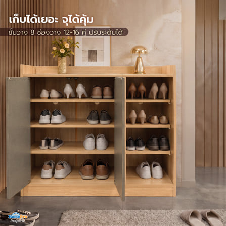 ตู้รองเท้า FURDINI AUSTIN 90 ซม. สีลายไม้/เทาผ้า_5
