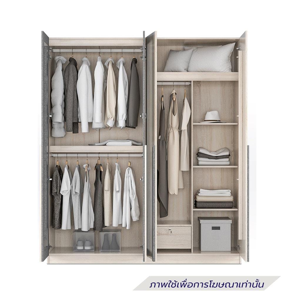 ตู้เสื้อผ้า 4 บานเปิด SB FURNITURE BURTON 19223425 180 ซม. สีน้ำตาล/ดำ
