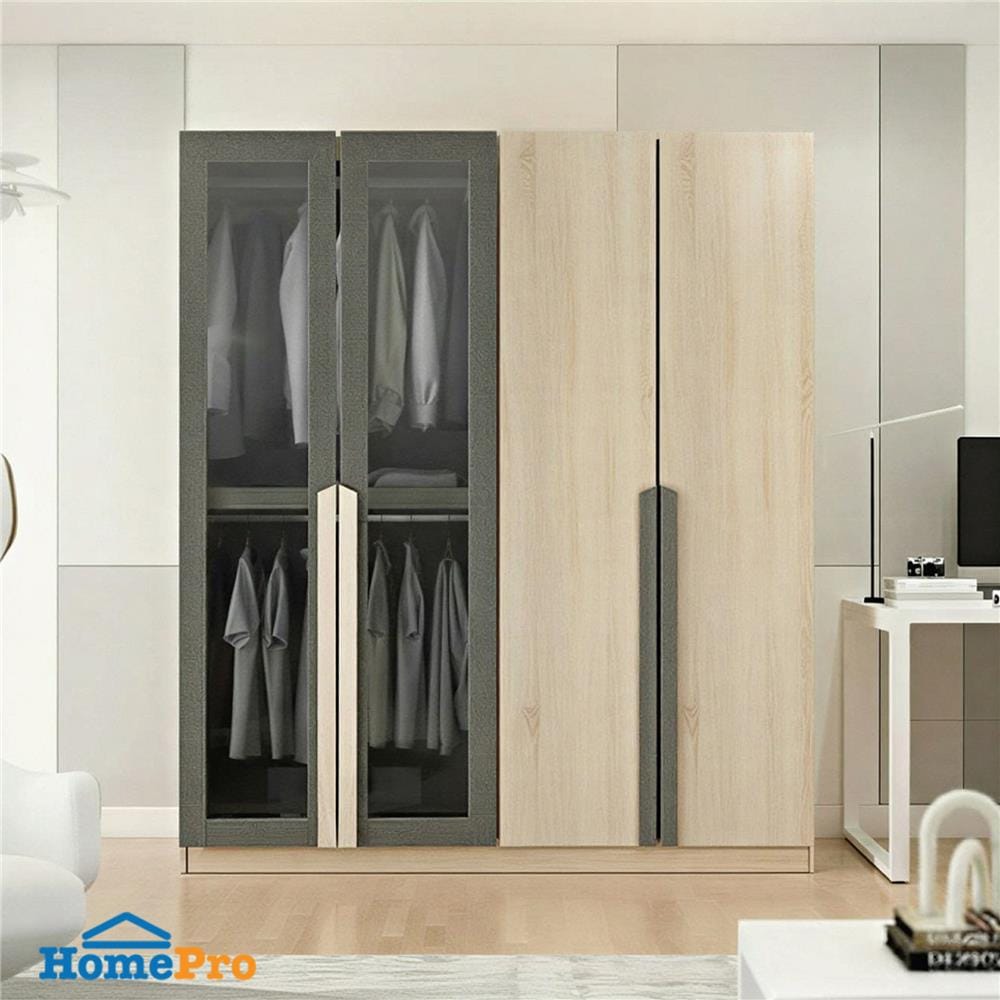 ตู้เสื้อผ้า 4 บานเปิด SB FURNITURE BURTON 19223425 180 ซม. สีน้ำตาล/ดำ