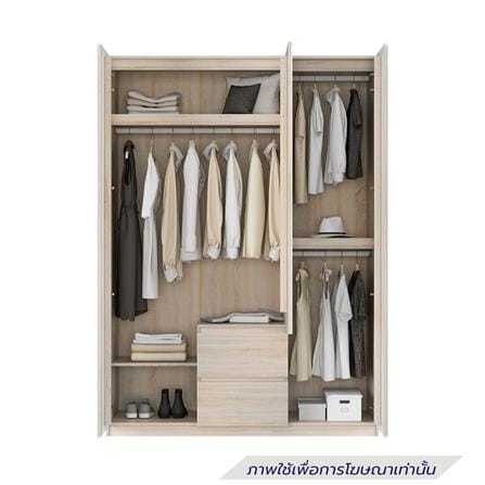 ตู้เสื้อผ้า 3 บานเปิด SB FURNITURE WABI 19232995 160 ซม. สีโซลิดโอ๊ค/ขาว_1