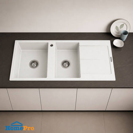 ซิงค์ฝัง 2 หลุม 1 ที่พัก HAFELE STONEQ 495.39.643 สีขาว_3