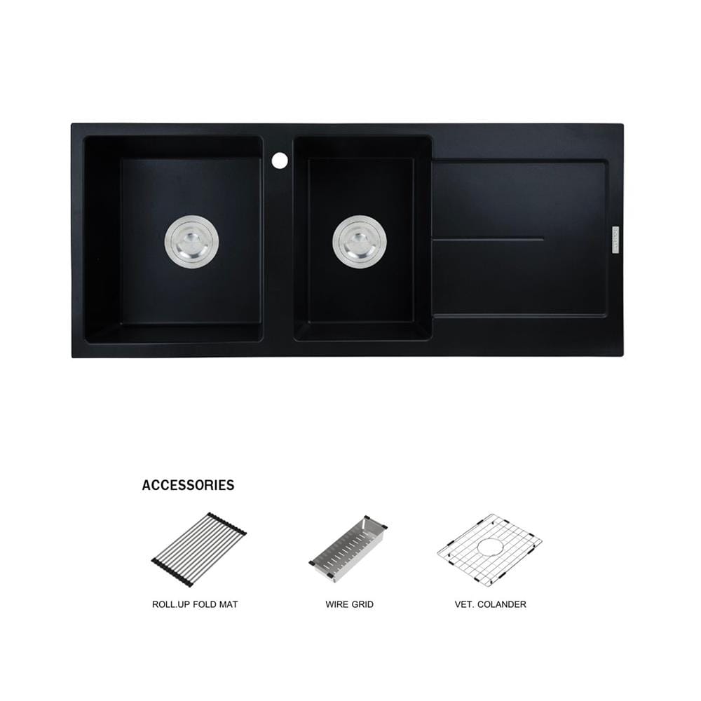 ซิงค์ฝัง 2 หลุม 1 ที่พัก HAFELE STONEQ 495.39.638 สี DEEP BLACK