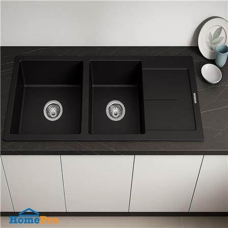 ซิงค์ฝัง 2 หลุม 1 ที่พัก HAFELE STONEQ 495.39.638 สี DEEP BLACK_3