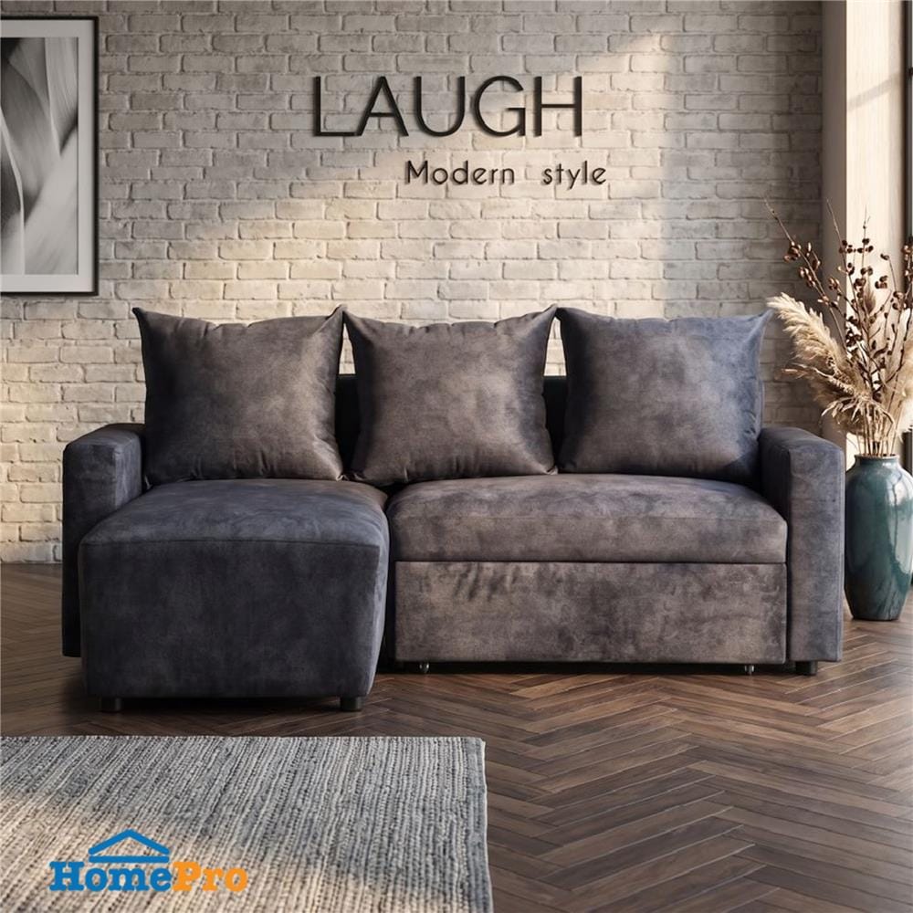 โซฟาเข้ามุมซ้าย AS FURNITURE LAUGH สีเทาเข้ม