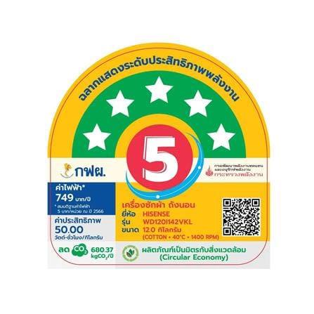 เครื่องซักอบผ้าฝาหน้า HISENSE WD120I142VKL 12/8 กก. 1400 RPM อินเวอร์เตอร์ สีดำ_5