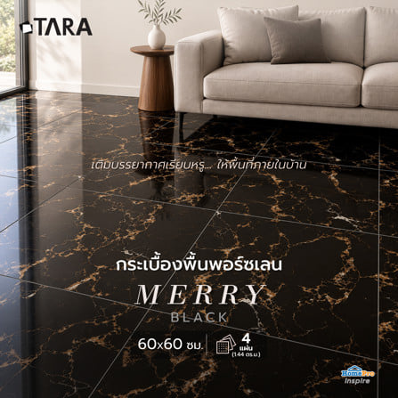 กระเบื้องพื้นพอร์ซเลน 60x60 ซม. TARA เมอร์รี่ ดำ PM 1.44 ตร.ม._2