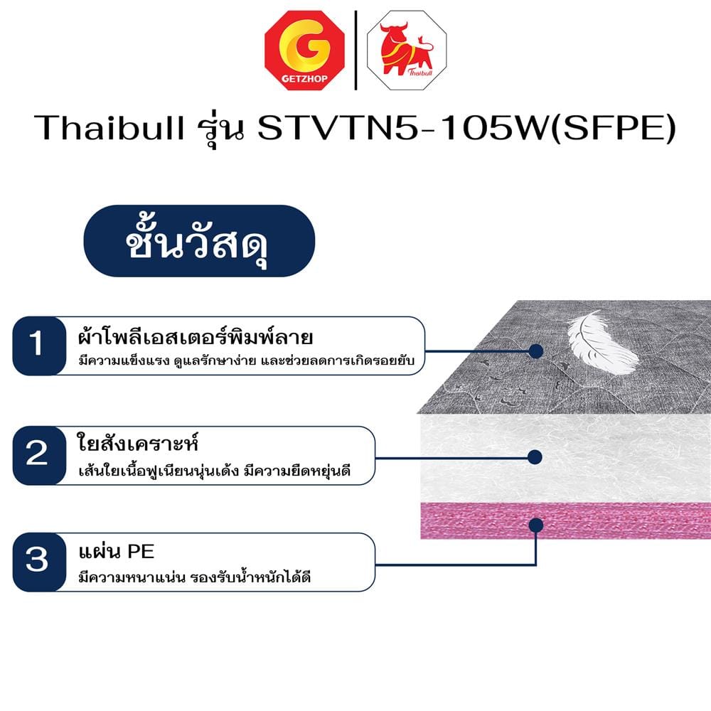 เตียงเหล็ก 3.5 ฟุต THAIBULL STVTN5-105W(SFPE) สีดำ