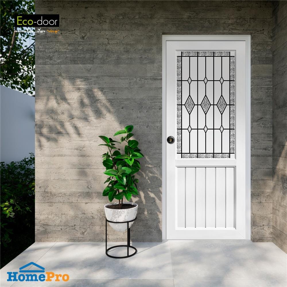 ประตูภายใน UPVC กระจกนิรภัย เจาะลูกบิด ECO-DOOR D1 80x200 ซม. สีขาว